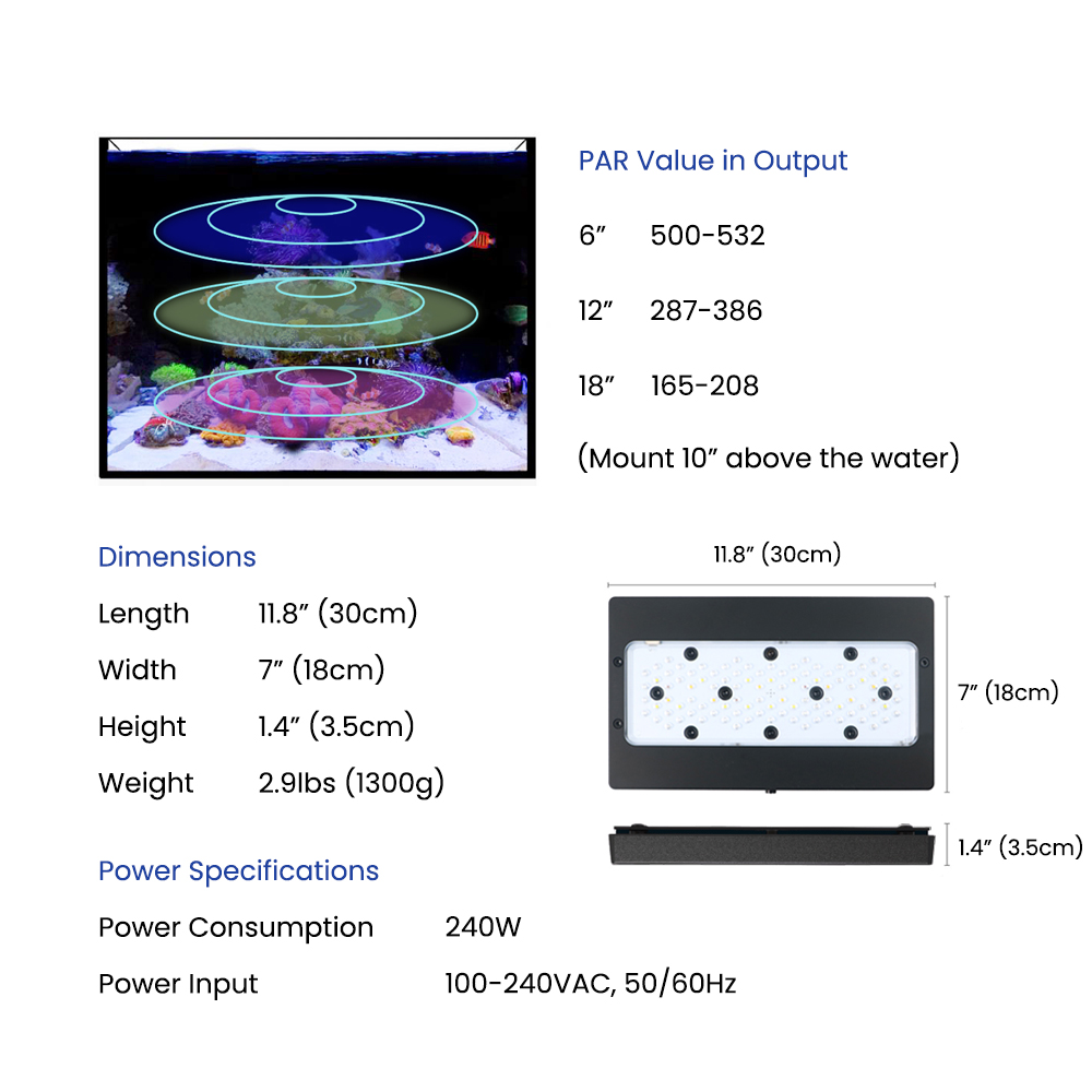 A8SE II Max 및 Blue 240W 풀 스펙트럼 - Saltwater Tank 리뷰 및 가격